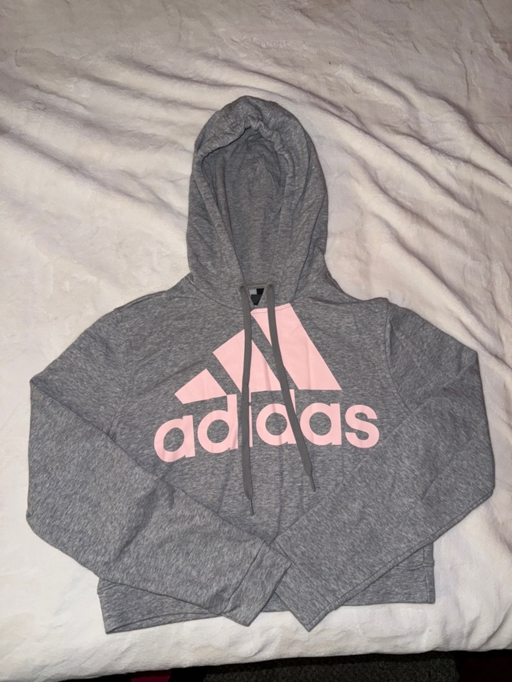 adidas Gray Hoodie with Pink Logo Graphic